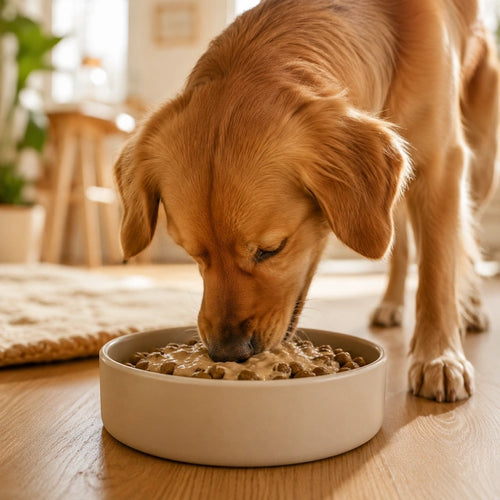 Step 3: servi la ciotola, il cane mangia Ener Canis