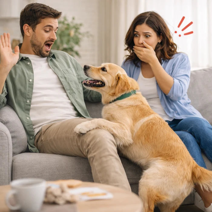 Coppia sorpresa dal comportamento del cane